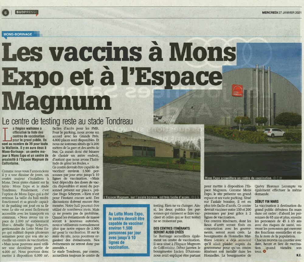 Les vaccins à Mons Expo et à l'Espace Magnum